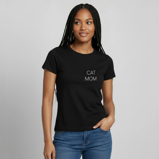 Pedro's T-Shirt CAT MOM Stolzes Personal einer Katze White Edition - Schwarz