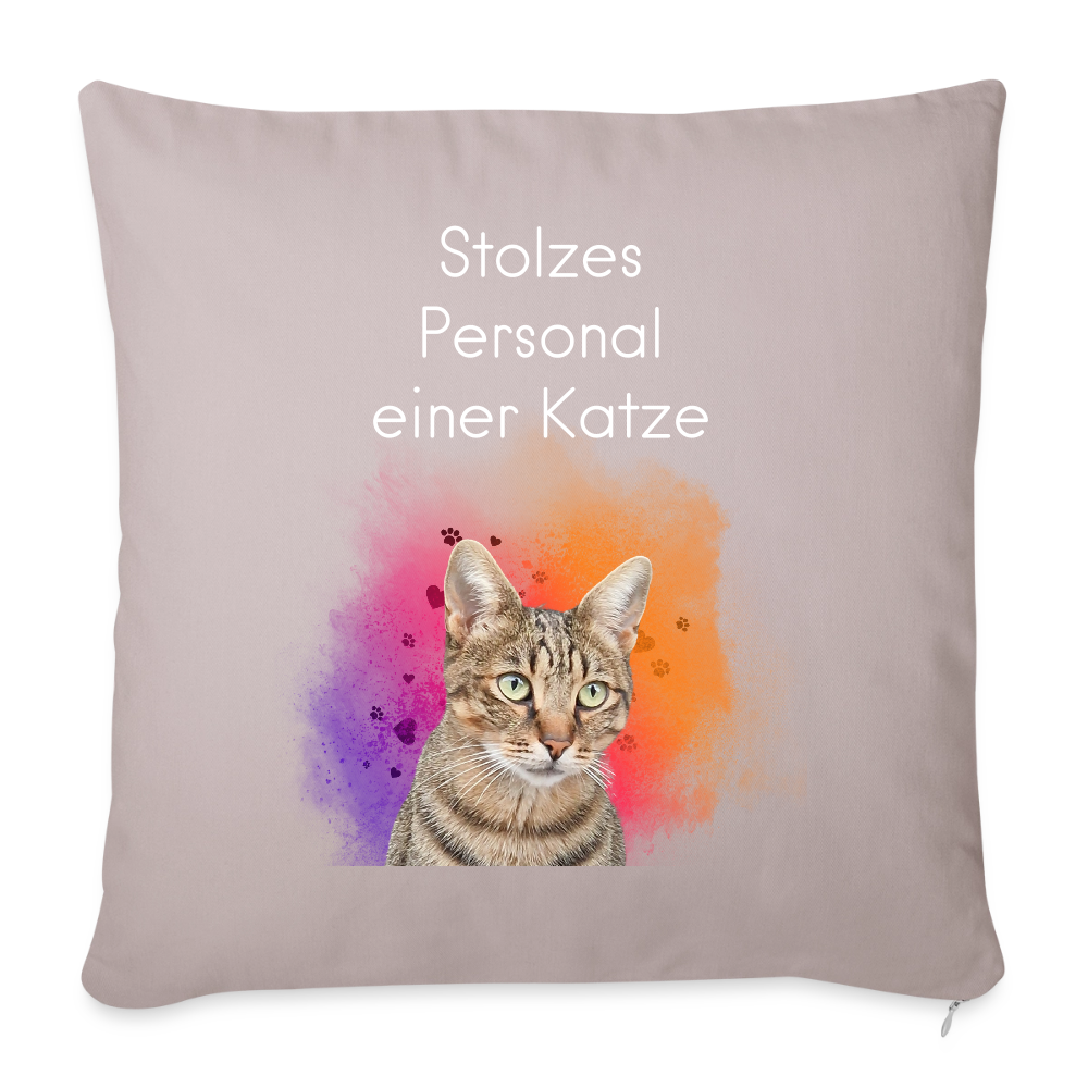 Pedro´s Kissen Stolzes Personal einer Katze White Edition - helles Taupe