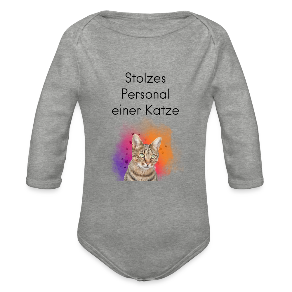 Pedro´s Langarm-Body Stolzes Personal einer Katze Black Edition - Grau meliert