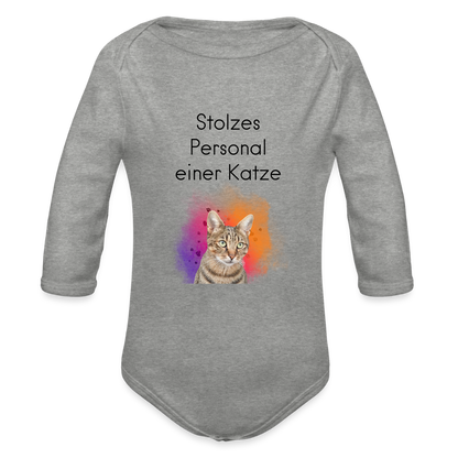 Pedro´s Langarm-Body Stolzes Personal einer Katze Black Edition - Grau meliert