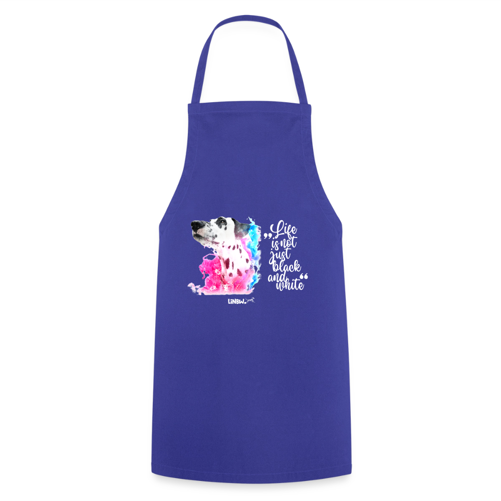 Boa´s Kochschürze Splash Life is not just black and white Edition White - Royalblau