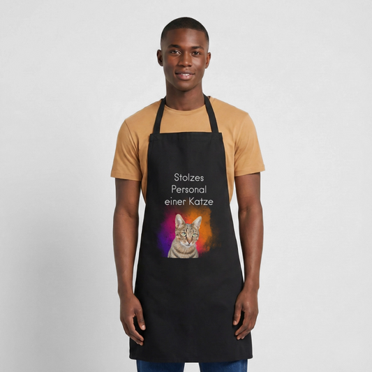 Pedro´s Kochschürze Stolzes Personal einer Katze White Edition - Schwarz