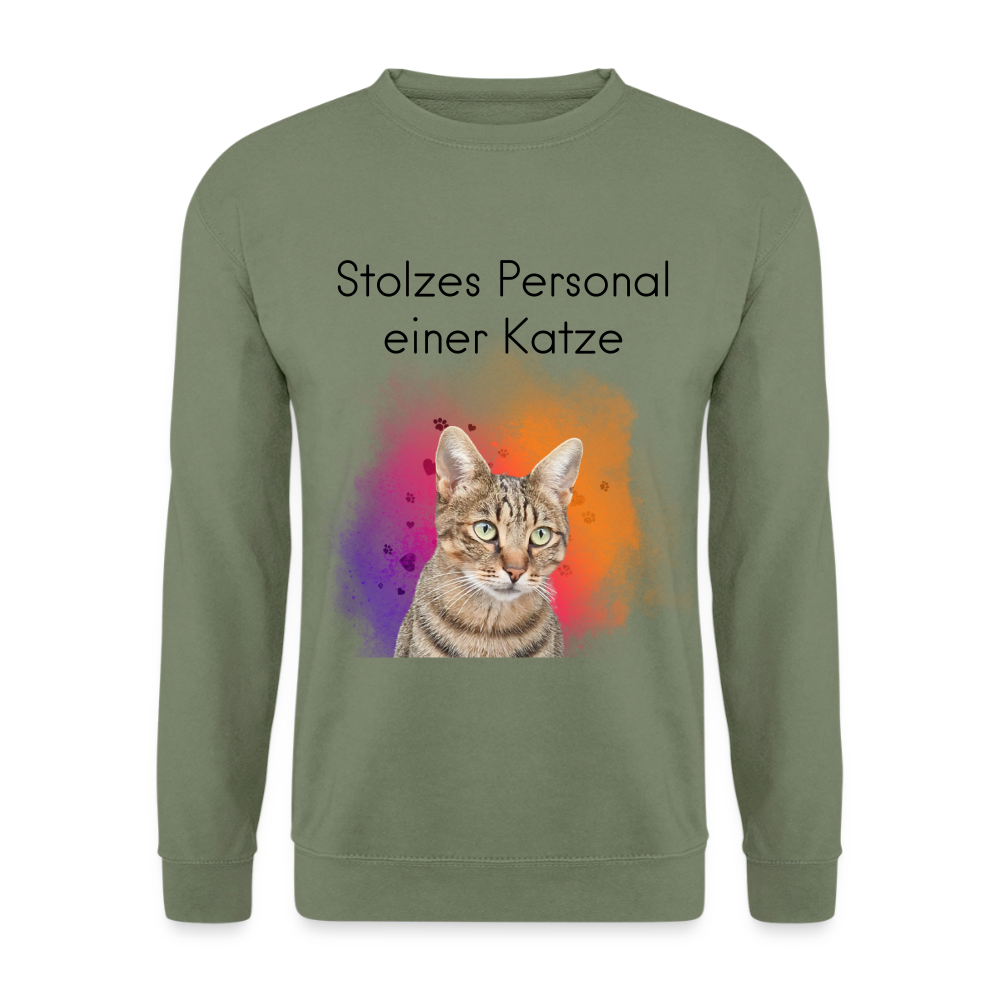 Pedro's Classic Pullover Stolzes Personal einer Katze Black Edition - Armeegrün
