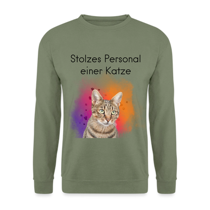 Pedro's Classic Pullover Stolzes Personal einer Katze Black Edition - Armeegrün