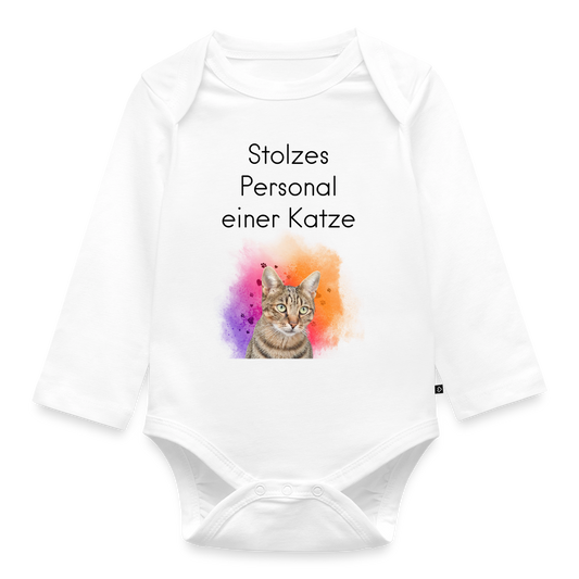 Pedro´s Langarm-Body Stolzes Personal einer Katze Black Edition - Weiß