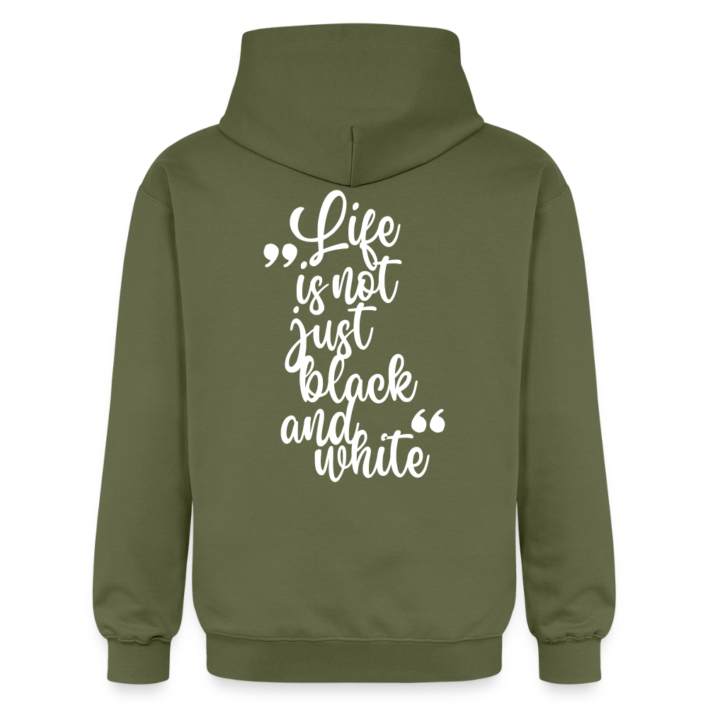 LiNBW. Crew Hoodie White Edition Life is not just black and white - Militärgrün