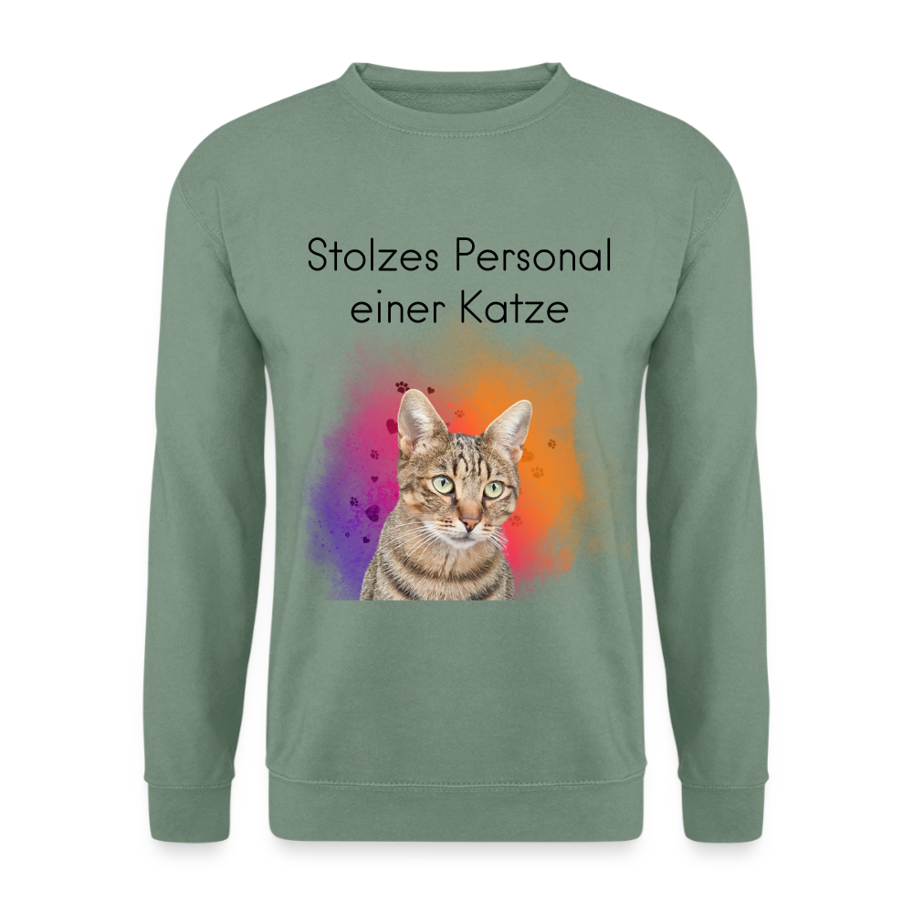 Pedro's Classic Pullover Stolzes Personal einer Katze Black Edition - Graugrün